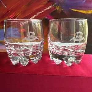 Set of 2 Clear Crown Royal Whiskey Low Ball Rocks Glasses 3.5" T  Italian Glass